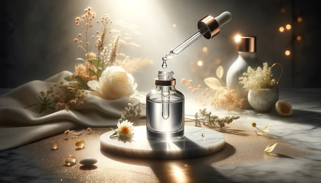 A luxurious serum dropper bottle, representing concentrated nutrients for the skin.
